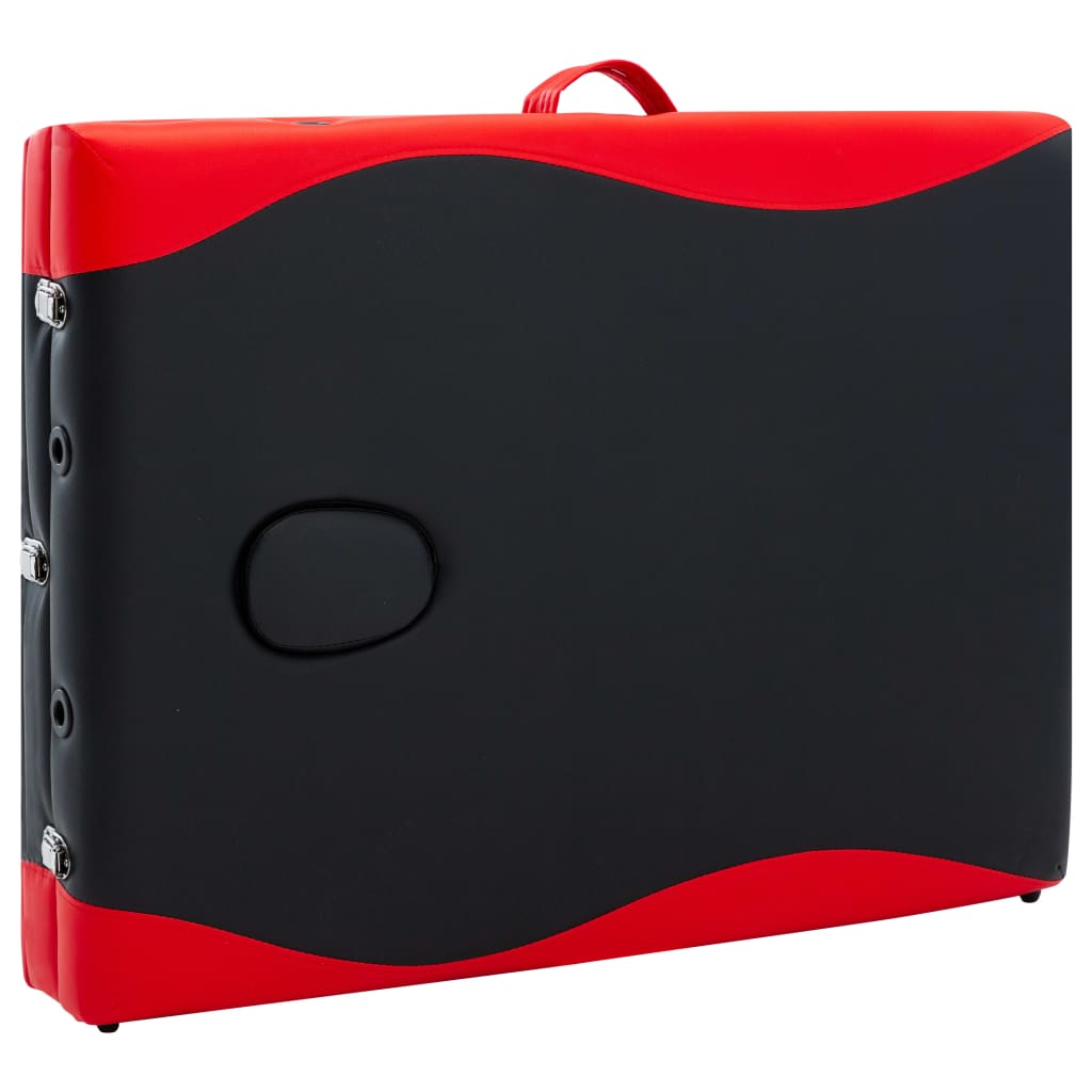 Lettino Massaggio Pieghevole 3 Zone in Alluminio Nero e Rosso